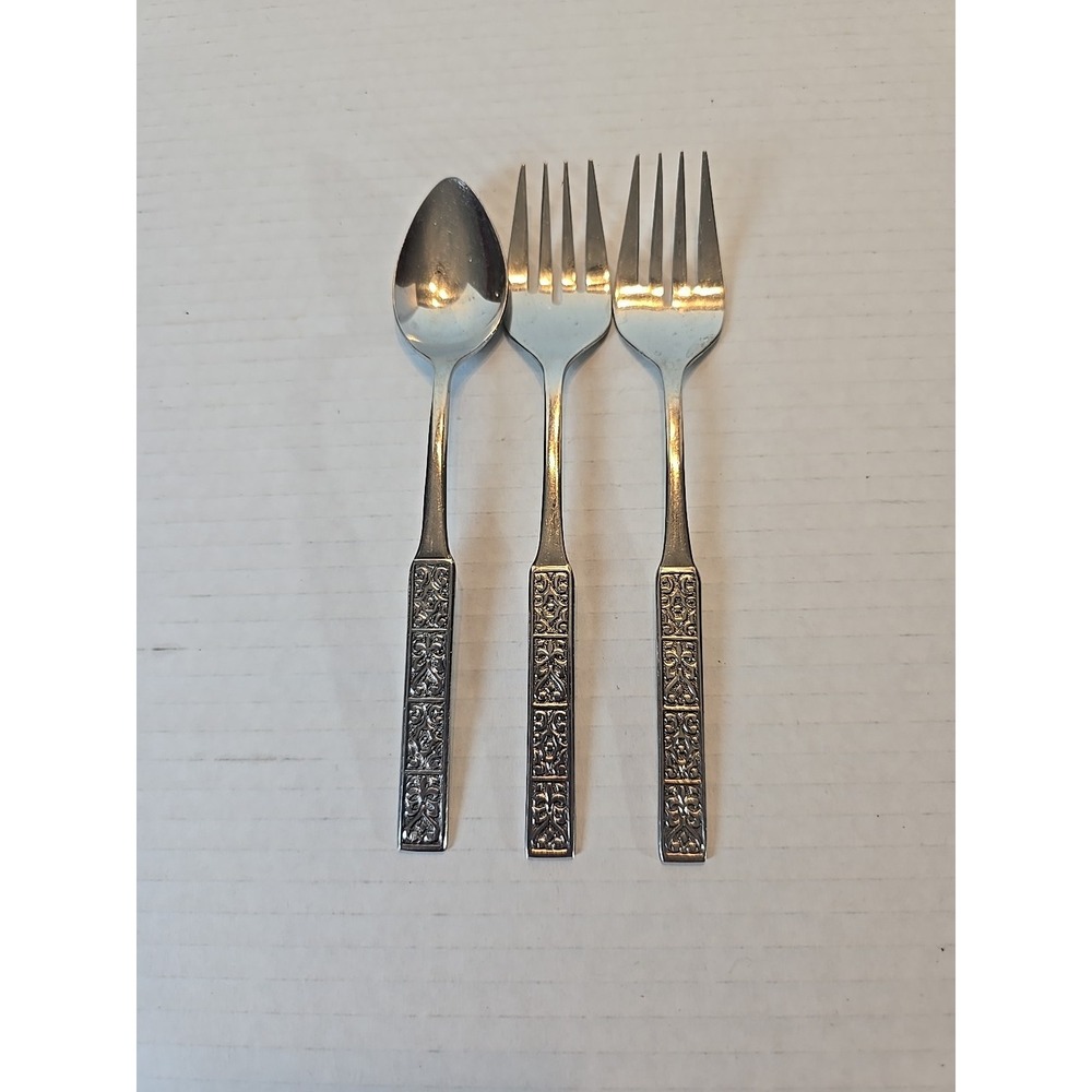 Nasco Stainless Korea Lot of 3 2 Forks 1 Spoon Square Handle - Picture 2 of 3